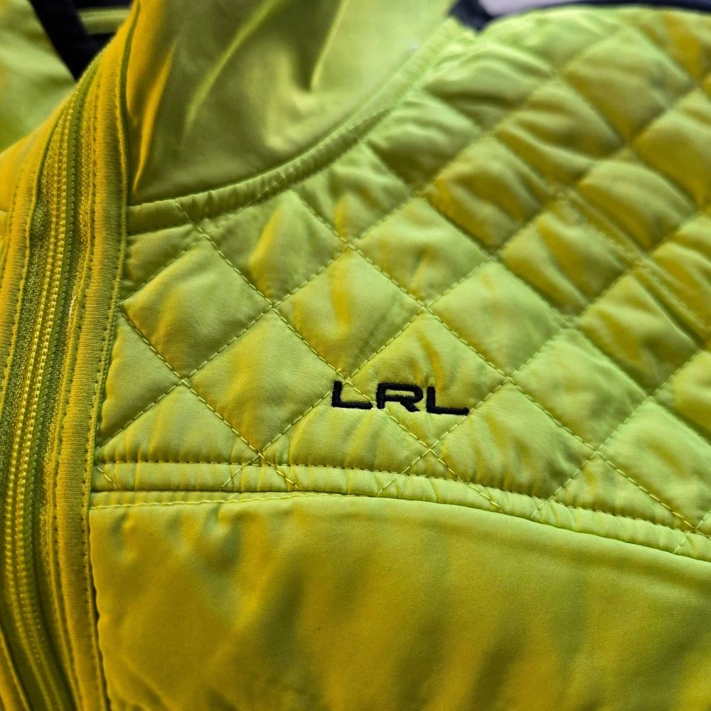 LRL Lauren Ralph‎ Lauren Neon Green Black Zip Up Quilted Vest Size XL READ